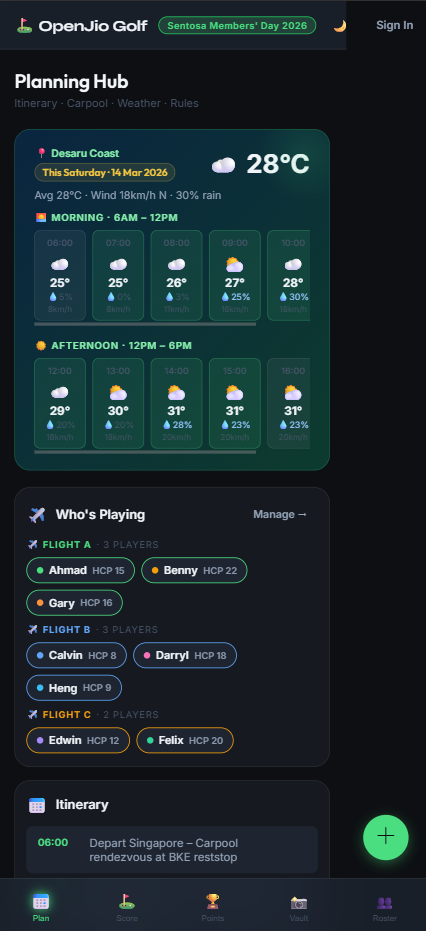 OpenJio Golf Trip Planning App